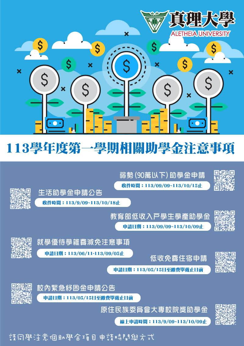 113-1.真理大學相關助學金申請開跑(宣傳海報)