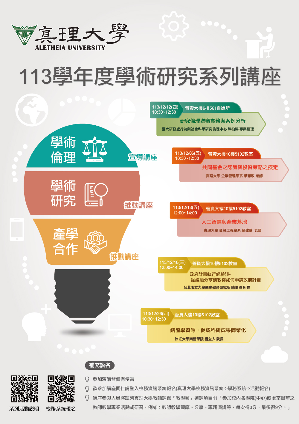 113學年度真理大學學術研究系列講座(宣傳海報)