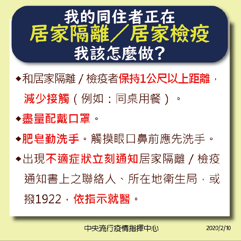 居家檢疫隔離同住者注意事項圖片
